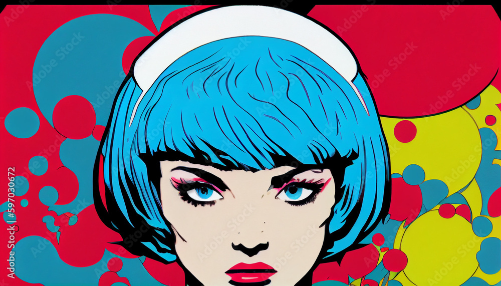 Naklejka premium Fictional pop art manga anime character in a retro pop art style