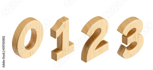 Letters and digits made of wood. 3d illustration of wooden alphabet isolated on white background