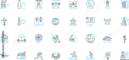 Health happiness linear icons set. Wellness, Joy, Strength, Vitality, Serenity, Renewal, Comfort line vector and concept signs. Bliss,Energy,Gratitude outline illustrations Generative AI