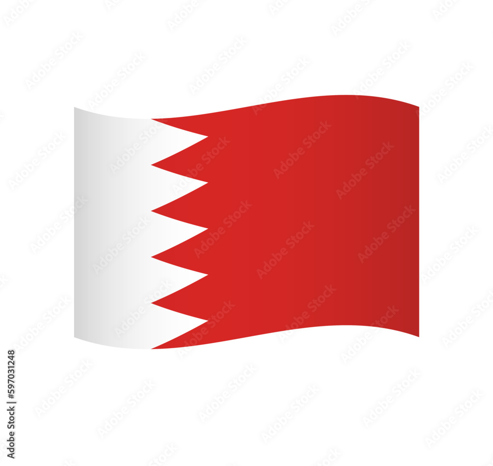 Bahrain flag - simple wavy vector icon with shading.