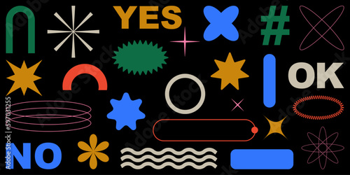 Shape set y2k style for banner.Trendy 90s.Y2k aesthetic.Shape set y2k style for decoaration.Trendy geometric forms.Simple shapes.Shape set y2k style for poster.