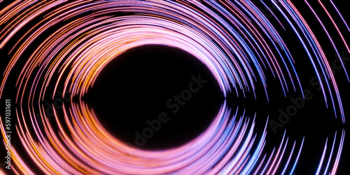 Photo of a black hole with vibrant light rays surrounding it 3d render illustration