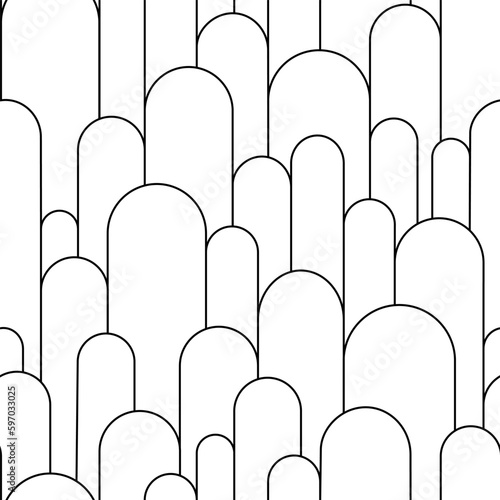 Boho arch seamless pattern. Geometric art deco simple background. Black circular arc in linear style. Seamless abstract modern geometric pattern. Vector illustration on white background.