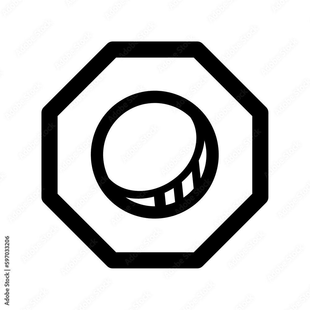 Nut icon.Outline illustration of metallic bolt nut.Linear style design