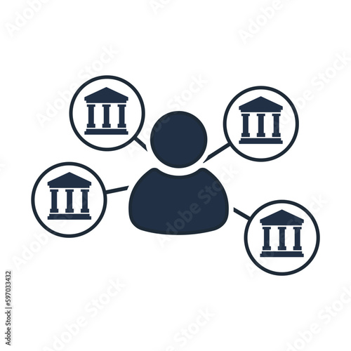 Banking network and client.Vector linear icon isolated on white background.