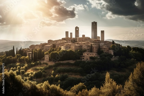 View of San Gimignano  Italy s medieval town. Generative AI