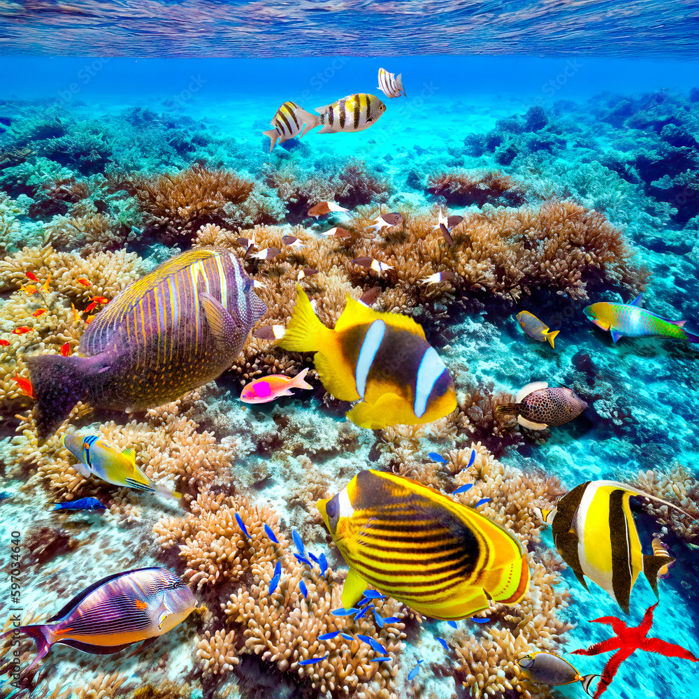 Fototapeta premium Magnificent underwater world of the tropical ocean.