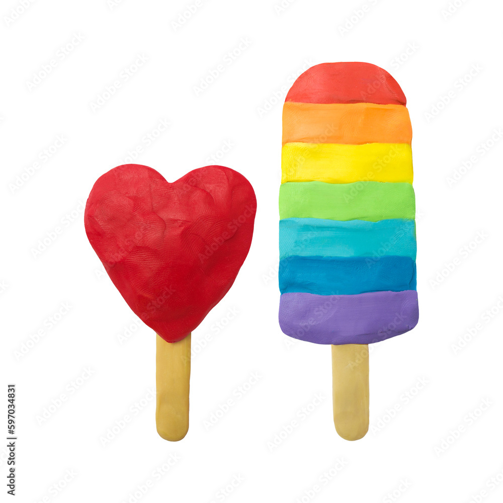Plasticine ice lolly. Red heart ice cream.
Handmade Ice cream rainbow. Plasticine ice lolly. Red heart ice cream.
Handmade Ice cream rainbow.