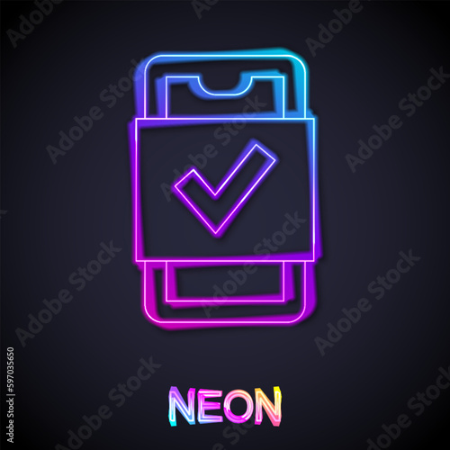 Glowing neon line Mobile phone shopping icon isolated on black background. Online buying symbol. Supermarket basket symbol. Vector