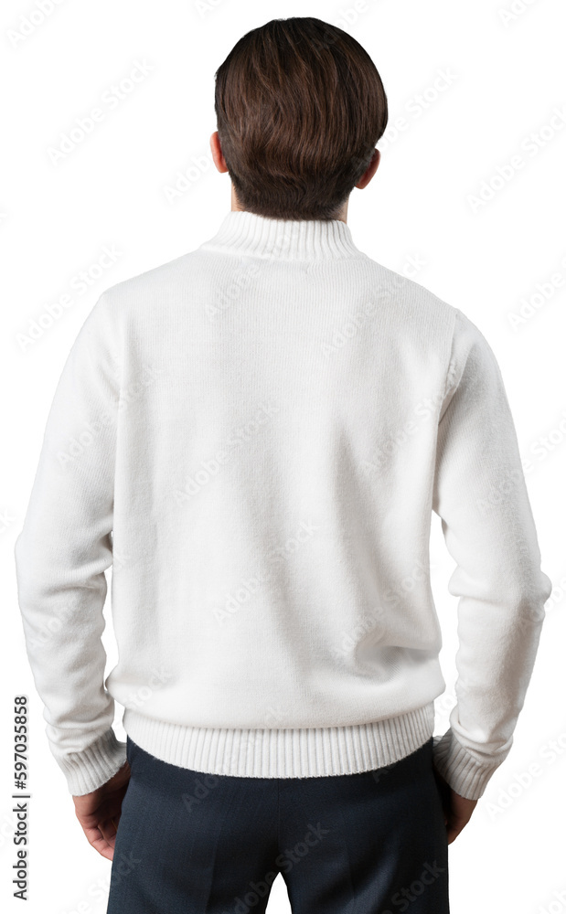 Man in white sweater standing with his back Man in white sweater standing with his back
