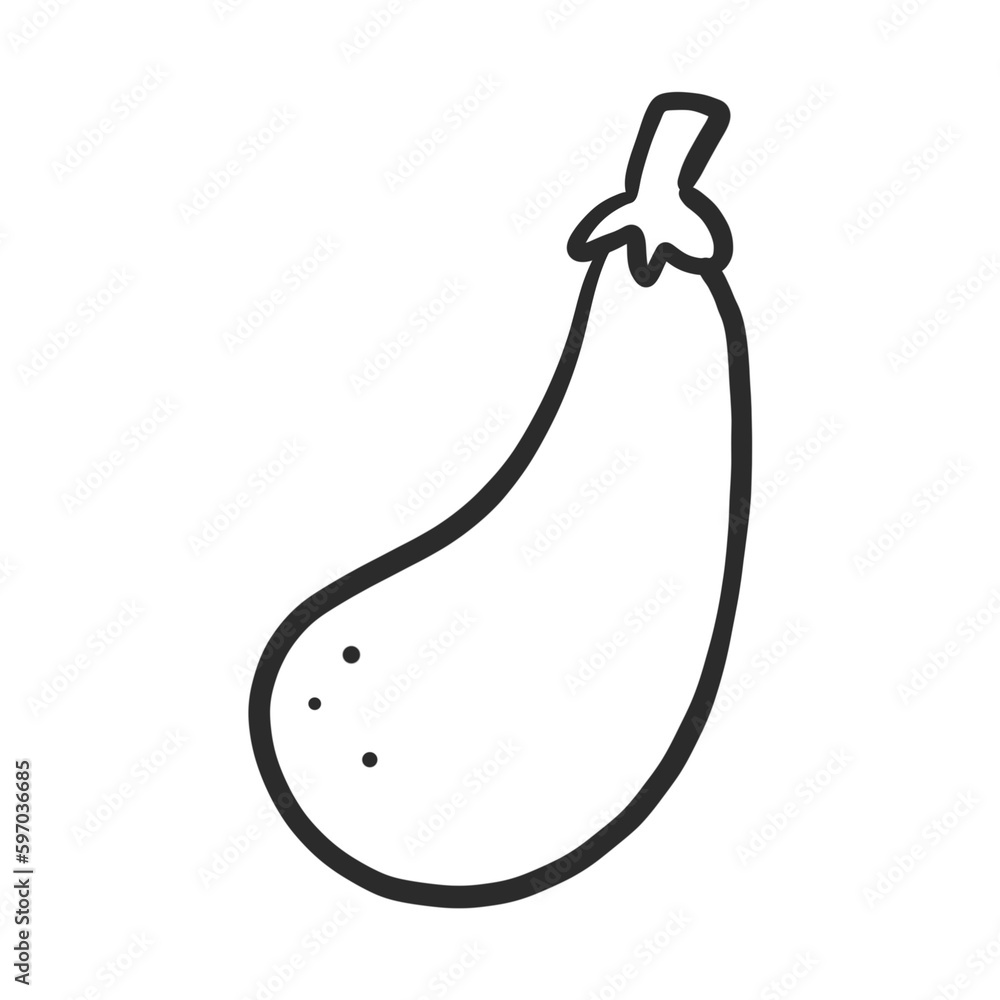 Eggplant Vegetable Sketch Color simple icon Hand-drawn Cartoon Illustration Outline