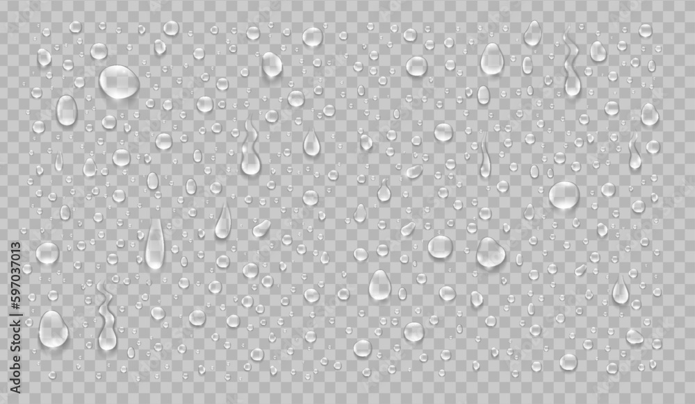 Water drops realistic isolated set on transparent background. Vector illustration
 - obrazy, fototapety, plakaty 