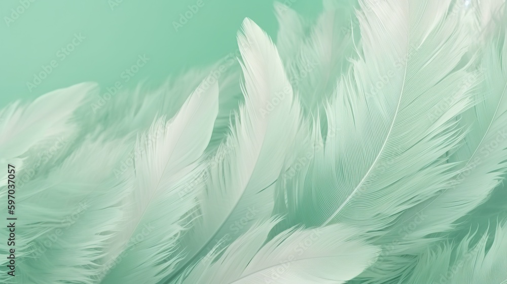 Green Feathers Pastel Color Background 