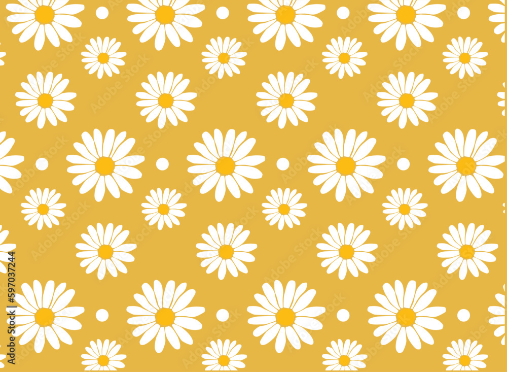 Seamless pattern with daisy flower and little hearts on vintage color background. and daisy icons Seamless pattern with daisy flower and little hearts on vintage color background. and daisy icons