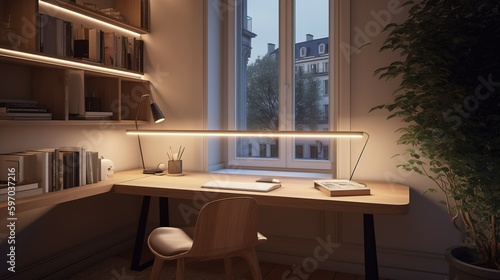 modern setup interior with table, chair and view of Paris