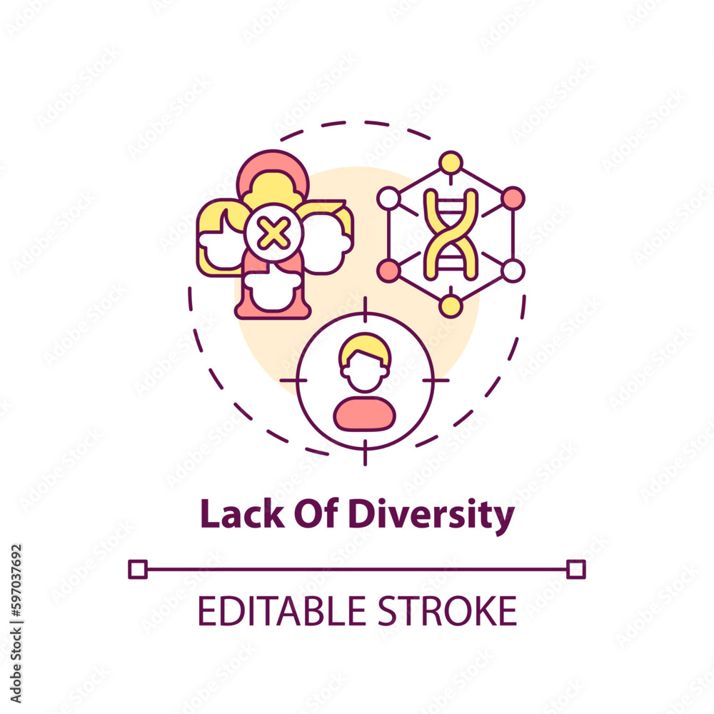 Lack of diversity concept icon. Providing research in limited population group. Precision medicine challenge abstract idea thin line illustration. Isolated outline drawing. Editable stroke