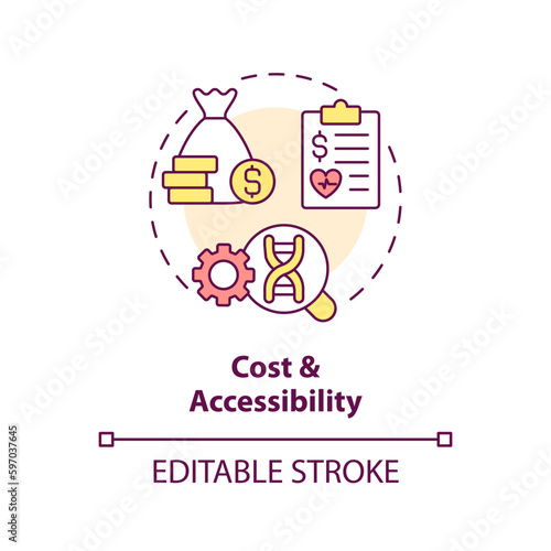 Cost and accessibility concept icon. High expenses for treatment. Precision medicine challenge and limitation abstract idea thin line illustration. Isolated outline drawing. Editable stroke