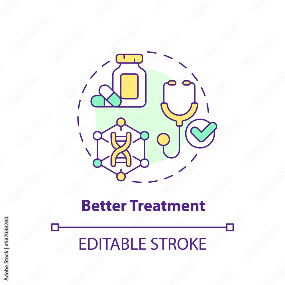 Better treatment concept icon. Delivering improved treatment for patients. Benefit of precision medicine abstract idea thin line illustration. Isolated outline drawing. Editable stroke