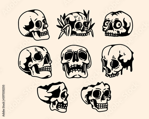 Hand drawn skull illustrations vector