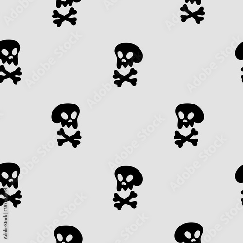 Skulls seamless pattern, vector background with crazy sculls for Hard Rock and Rock N Roll subculture prints textile, hazard and danger, horror and death theme