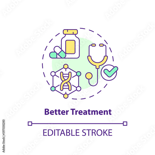 Better treatment concept icon. Delivering improved treatment for patients. Benefit of precision medicine abstract idea thin line illustration. Isolated outline drawing. Editable stroke