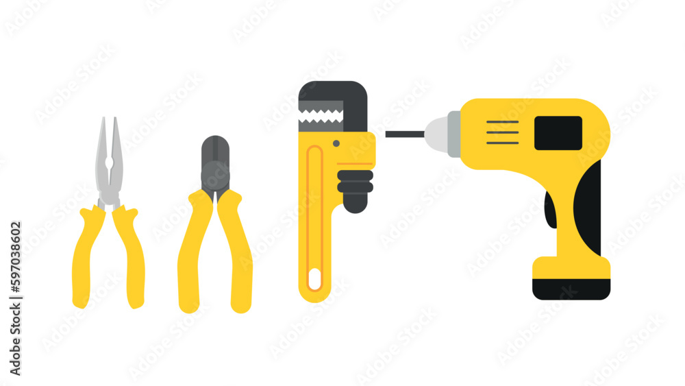 Set of tools for repair on a white background. Vector illustration.