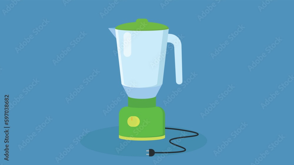 Illustration of a green blender with a cord on a blue background Illustration of a green blender with a cord on a blue background