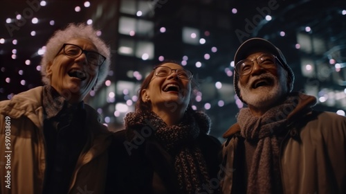 Generative ai, group of senior friends watching the lights of christmas