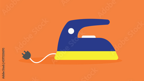 Electric iron with a plug. Flat vector illustration on orange background.