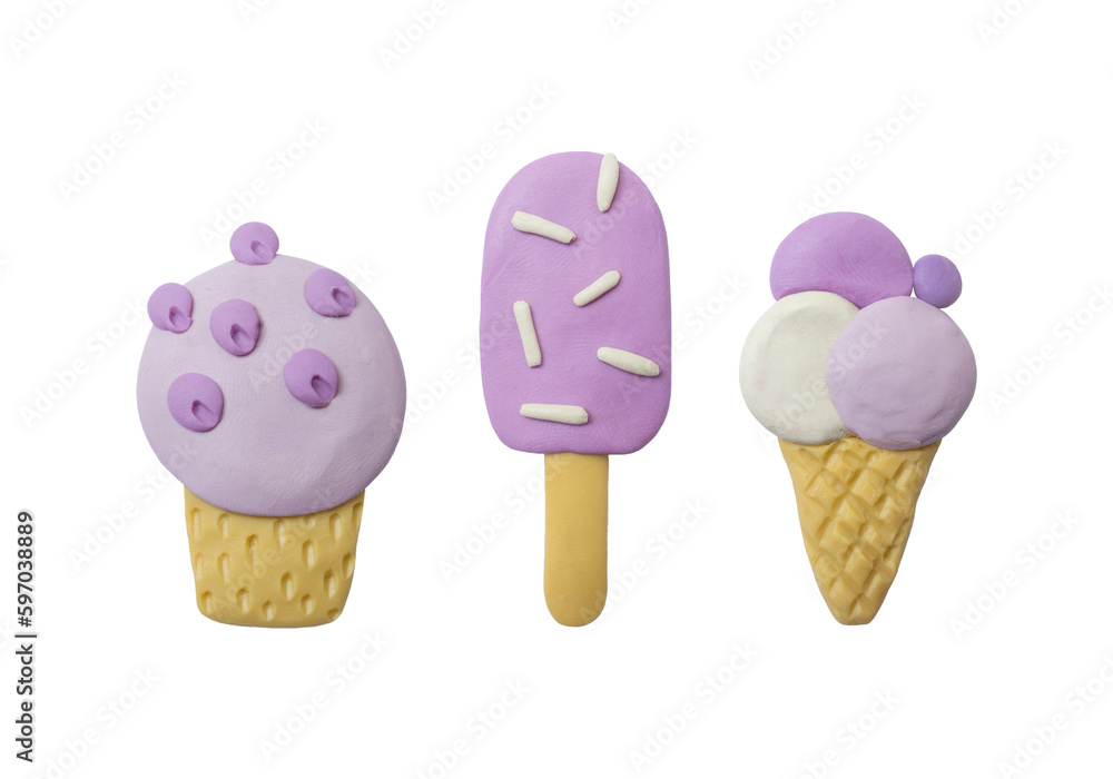 Ice Cream Kit. Handmade plasticine. Set of cartoon style ice cream. Ice Cream Kit. Handmade plasticine. Set of cartoon style ice cream.