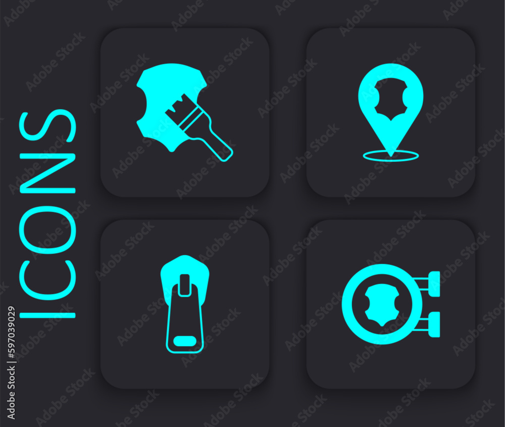 Set Leather, and Zipper icon. Black square button. Vector Set Leather, and Zipper icon. Black square button. Vector