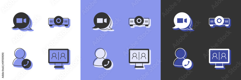 Set Video chat conference, and Movie, film, media projector icon. Vector Set Video chat conference, and Movie, film, media projector icon. Vector