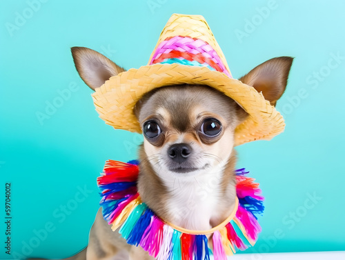 Chihuahua dog with mexican sombrero hat. Cinco De Mayo fashion. © May