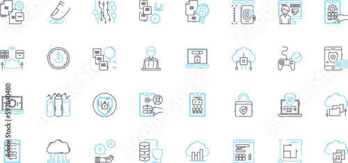 Confidential data linear icons set. Privacy, Encryption, Security, Access, Sensitive, Protection, Concealed line vector and concept signs. Restricted,Classified,Confidentiality outline illustrations