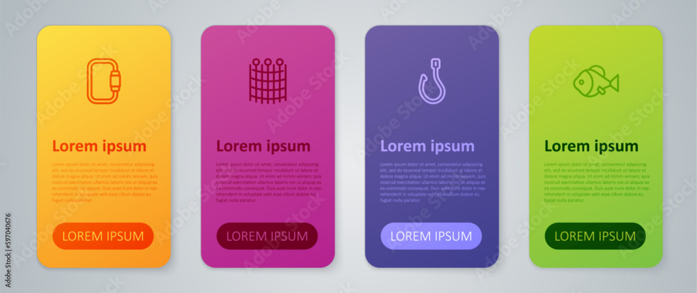 Set line Fishing hook, Carabiner and net pattern. Business infographic template. Vector Set line Fishing hook, Carabiner and net pattern. Business infographic template. Vector