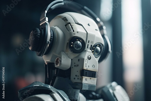 Robot listening to music. Generative AI