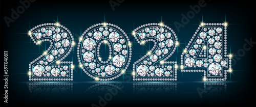 numbers 2024 made of sparkling diamonds jewelry vector eps10