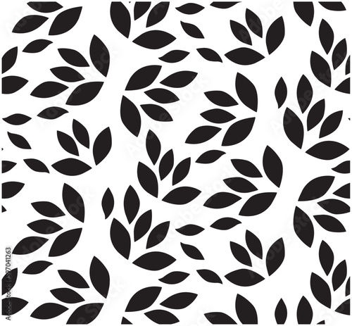 Abstract Leaves Pattern, Vector Endless Background. Seamless geometric wallpaper with black leaves pattern. 
