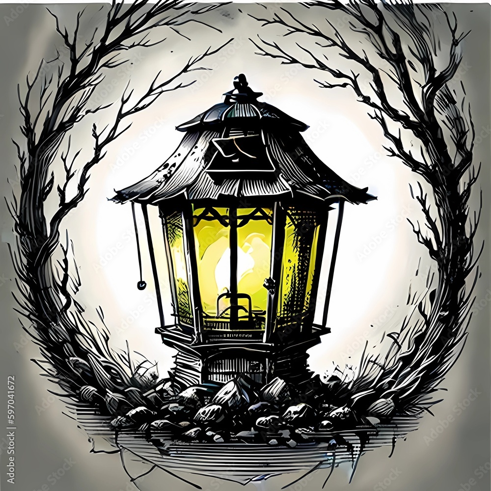 Illustration of a lantern in the forest with AI Generated. Vector ...