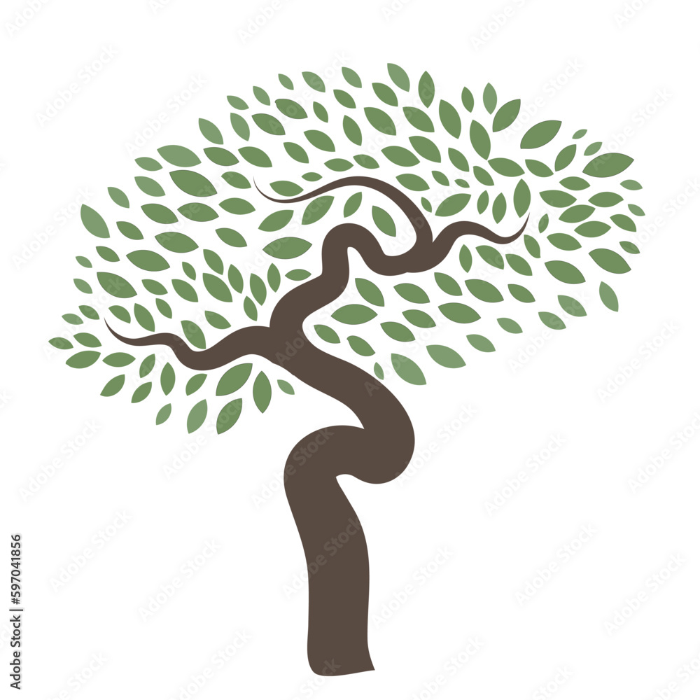 Fototapeta premium Abstract brown and green tree isolated on white background. Silhouette, vector illustration.