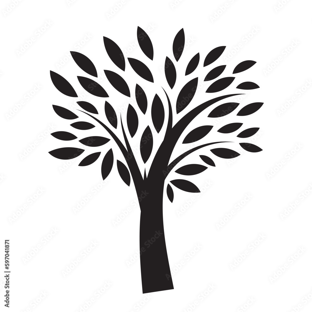 Abstract Black tree isolated on white background. Silhouette, vector ...