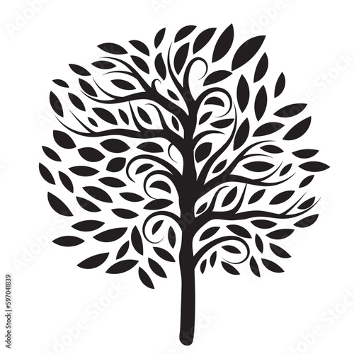Abstract Black tree isolated on white background. Silhouette, vector illustration.