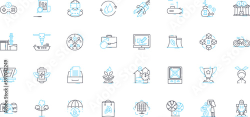 International trade linear icons set. Exchange, Import, Export, Tariffs, Customs, Supply chain, Free trade line vector and concept signs. Trade deficit,Trade surplus,Protectionism Generative AI