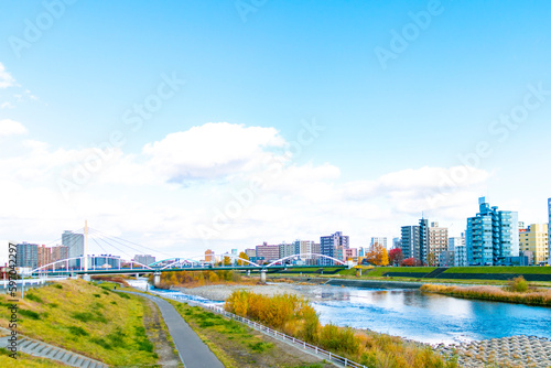 豊平川の河川敷の風景（北海道札幌市）