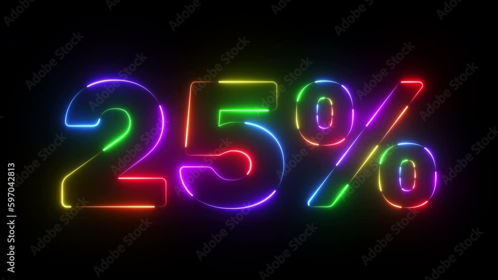 25 percent neon sign in rainbow colours, loop animation 25 percent neon sign in rainbow colours, loop animation