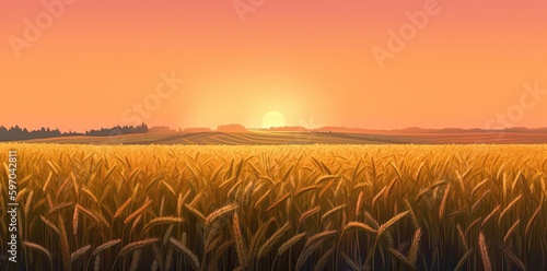 Stunning depiction of a fertile wheat field beneath a vibrant  sky. Generative AI © Gelpi