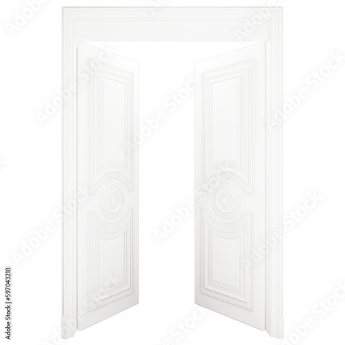 Fototapeta Naklejka Na Ścianę i Meble -  door opening wooden doors  isolated on white background PNG 3d rendering interior architecture program 