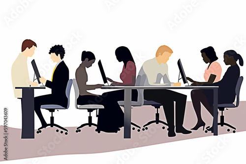 Illustration of a group of business people working together in an office. Generative AI