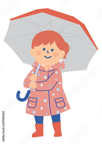 赤い傘をさした子供のイラスト