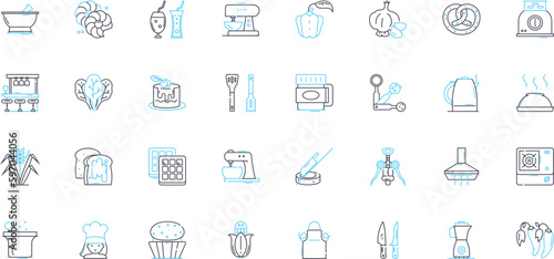 Catering linear icons set. Cuisine, Appetizers, Service, Buffet, Platters, Banquet, Gourmet line vector and concept signs. Chef,Waitstaff,Canapes outline illustrations Generative AI © Nina